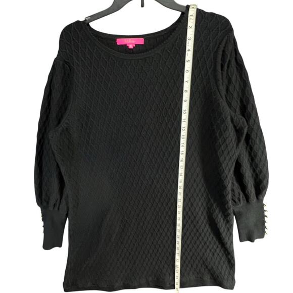 Lilly Pulitzer Sweater Dress XL Black Textured Cable Knit Button Cuffs Preppy - Picture 9 of 15